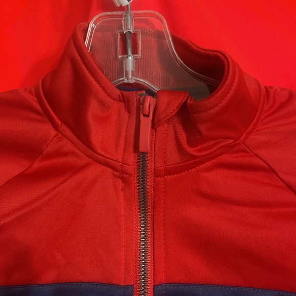 Red and Black Windbreaker with Full-Length Zipper and Standing Collar - Picture 3 of 11